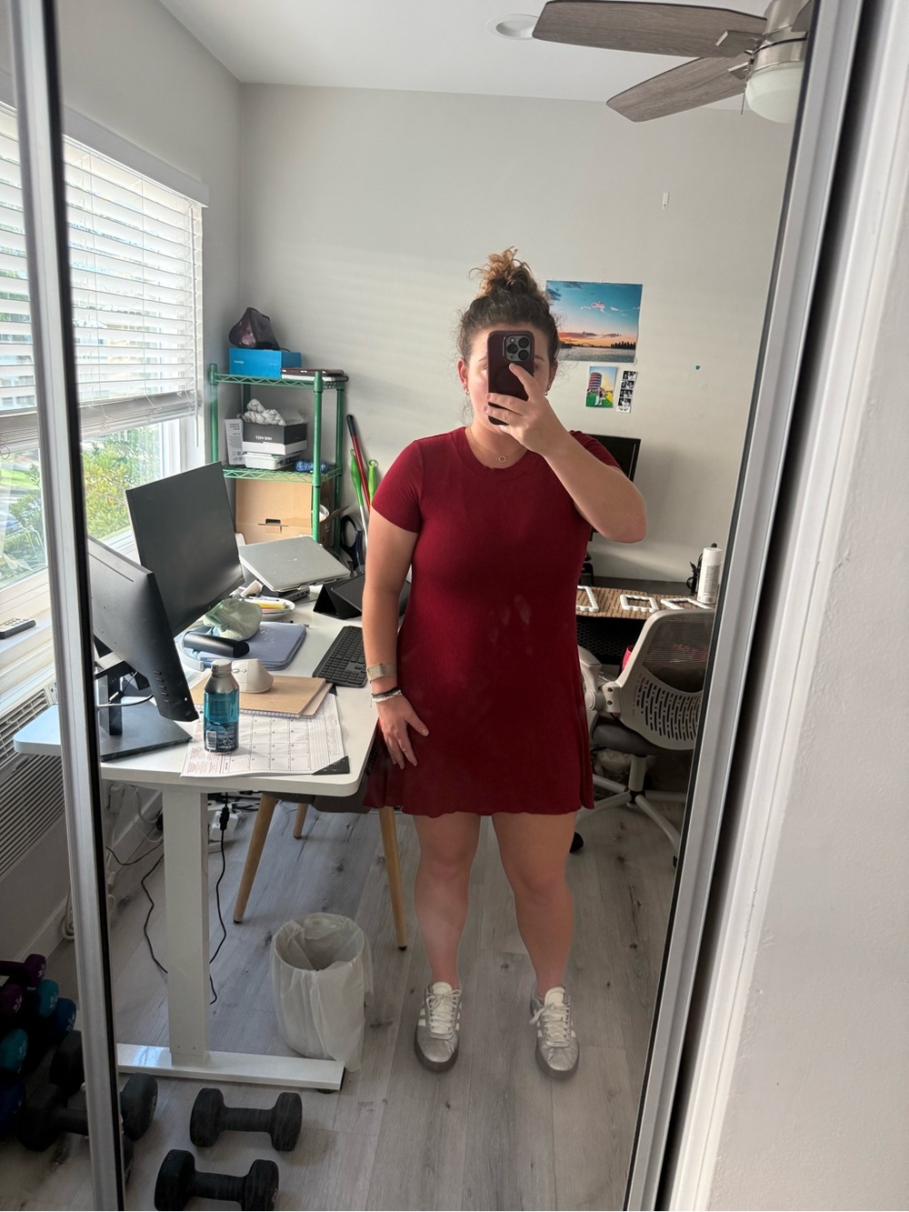 American Eagle Outfitters Burgundy Short Sleeve Midi Dress